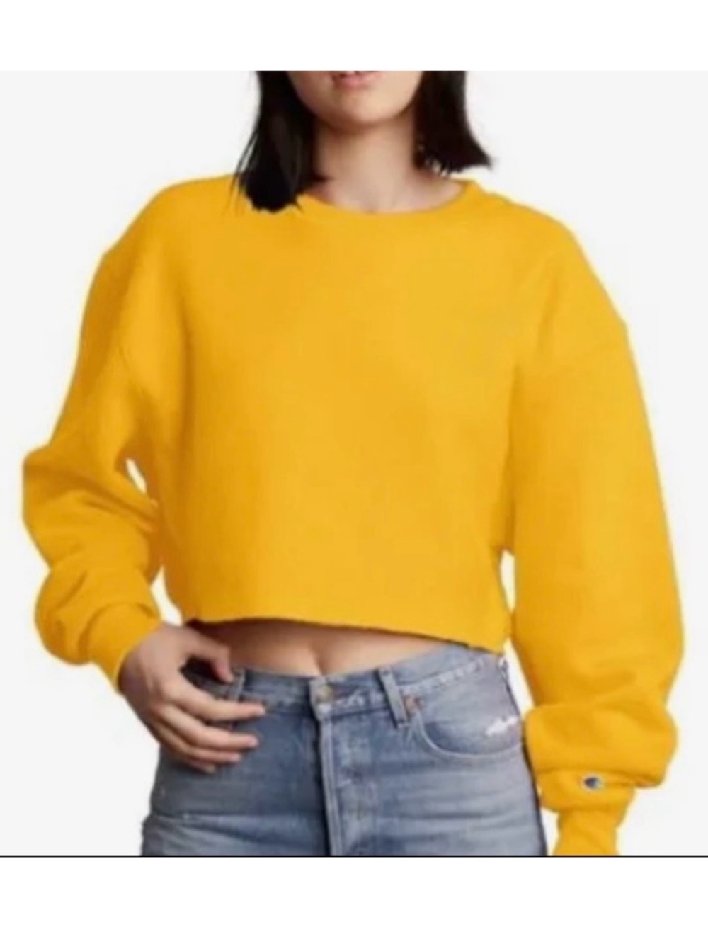 Champion Reverse Weave Cropped Sweatshirt - Team Gold Yellow, Size L, Like New